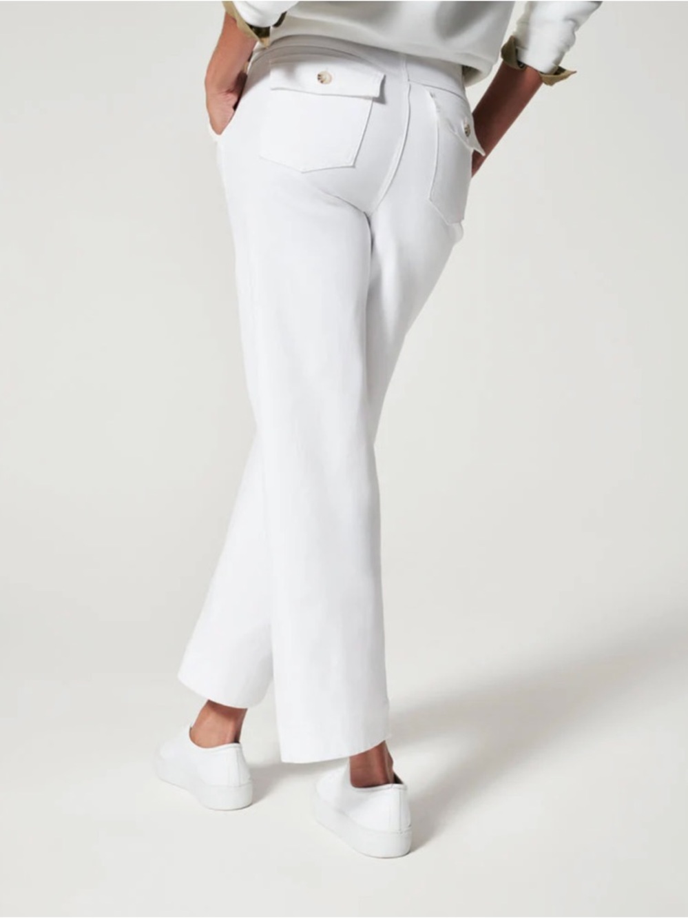 SPANX Twill Stretch White Wide-Leg High-Rise Pants